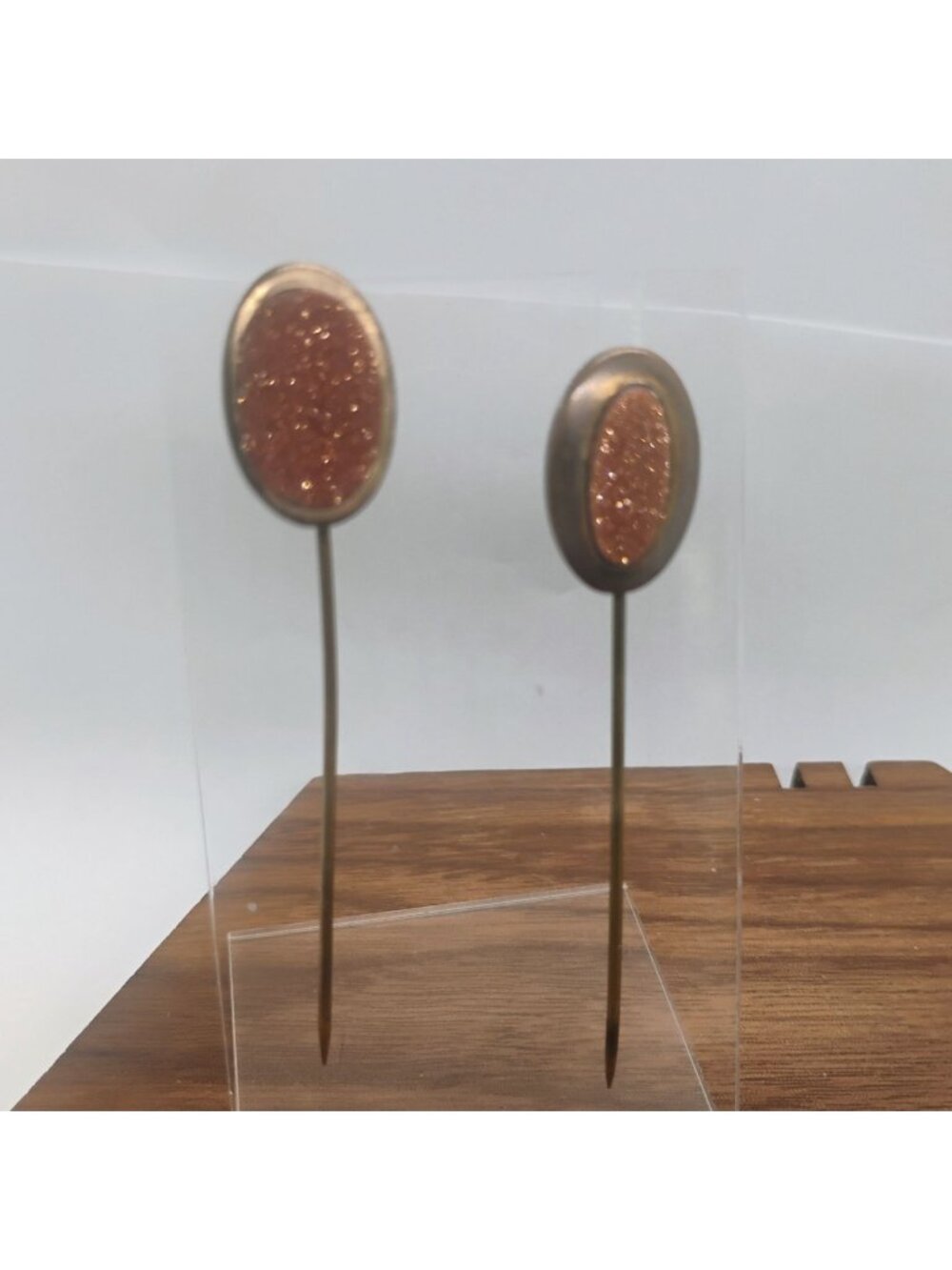 Vintage Art Deco Goldstone Stick Pin Lot of 2 Gold Filled